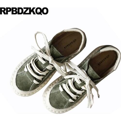 Plain lace up china red japanese wide fit shoes ladies 2019 green flats women designer round toe sneakers comfortable vintage