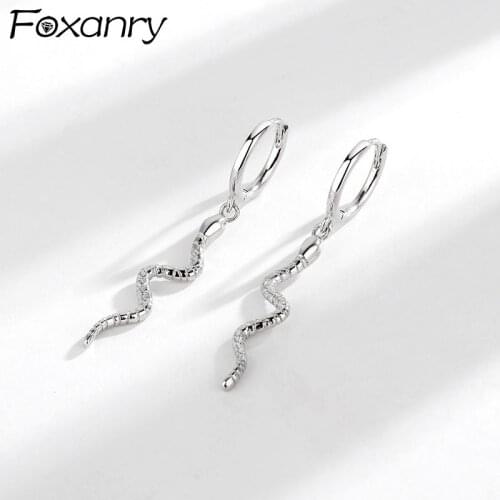 FOXANRY Prevent Allergy 925 Sterling Silver Hoop Earrings for Women New Fashion Creative Sweet Little Snake Tassel Party Jewelry