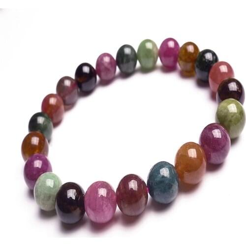 9mm Genuine Natural Tourmaline Quartz Crystal Bracelets For Women Femme Charm Stretch Round Bead Bracelet