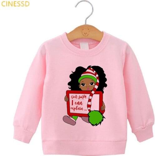 2020 winter childrens Merry christmas clothes cute little melanin princess print black girls jumpers White pink yellow hoodies