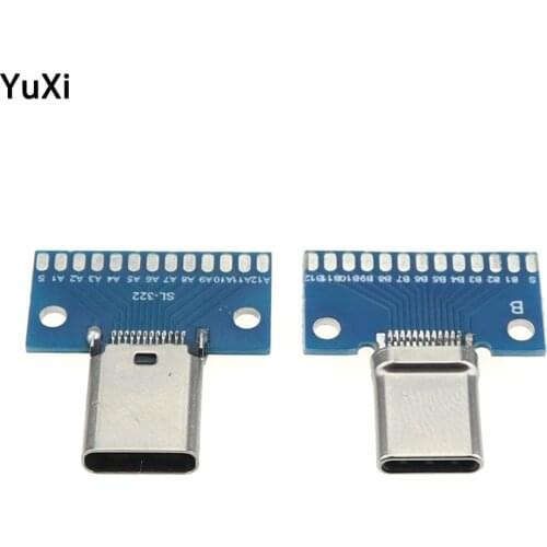 1pcs USB 3.1 Type C Connector 24+2P Male Plug Receptacle Adapter to Solder Wire & Cable USB-C 24P+2P PCB Test Board