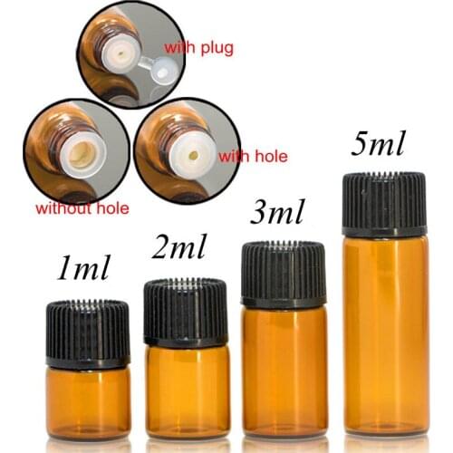 100pcs Plastic Lid Insert Vials Perfume Sample Bottle With Essential Oil Glass bottle 1-5ml Drams Amber Glass Bottle