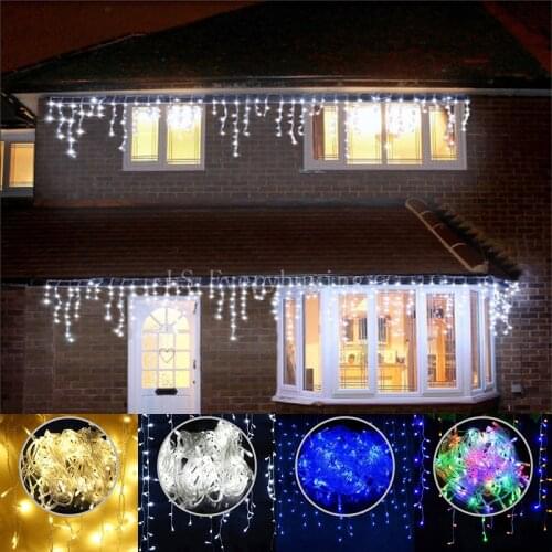 2021 Upgrade Led Holiday Christmas Curtain Icicle String Lights 5M Droop 0.4-0.6M Plug Powered 8 Mode Decoration Outdoor Wedding
