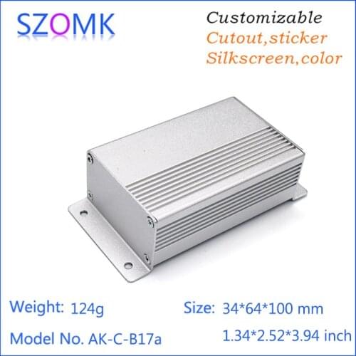 4 pcs, 34*64*100mm szomk aluminum control box extrusion amplifier enclosure silvery aluminum case electronics project housing