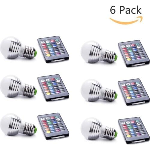 6pcs RGB LED Spotlight Bulb E27 AC85-265V 16 Colors Changeable 3W Christmas Decor Light Lamp With 24Keys IR Remote Controller