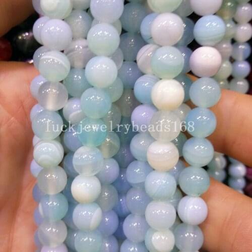 Free shipping Fashion Jewelry 8mm 10mm 12mm Baby Blue Stripes Chalcedony Round Ball Loose Beads 15.5" FG7370