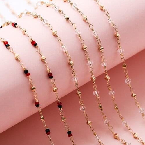 Clear Red Beads Chains Handmade Jewelry Copper Women Necklace Chain For DIY Women Jewelry 5m/roll Wholesale
