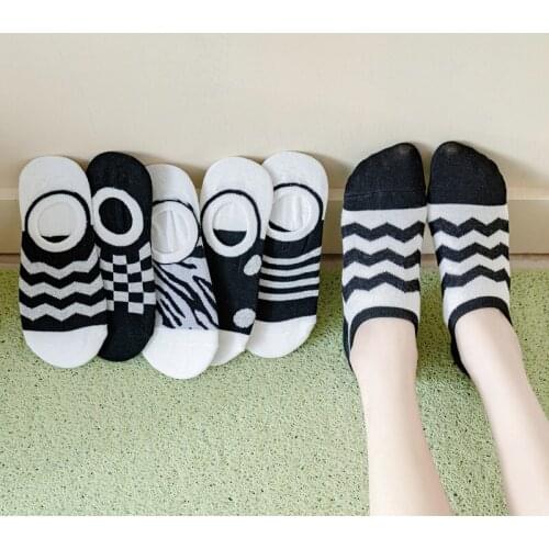 Black white socks striped calcetines cute invisible skarpety damskie women cotton meia fashion korean style woman ankle sock