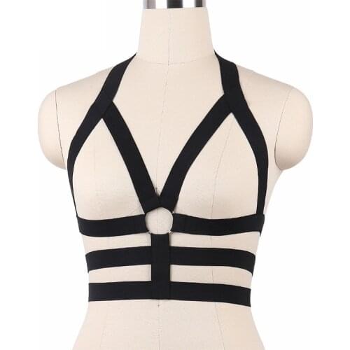 Black Cupless Cage Bralette Sexy Strappy Tops Bustier Adjustable Bondage Harness Belt Women Fetish Wear Crop Tops Bodysuit O0053