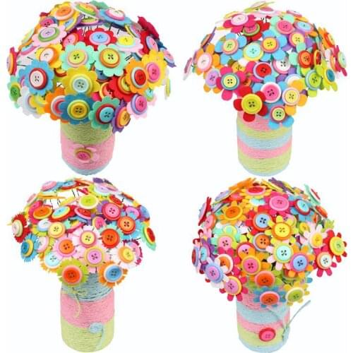 Kids Educational Buttons Threading Handmade Flowers Toy Creative Button Design Bouquet Kids DIY Handcraft Flower Toy Girls Gift