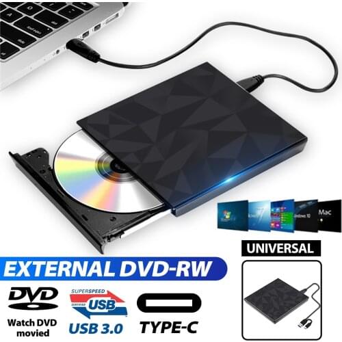 USB 3.0 &Type C DVD Drive, CD Burner Driver Drive-free High-speed Read-write Recorder, External DVD-RW Player Writer Reader