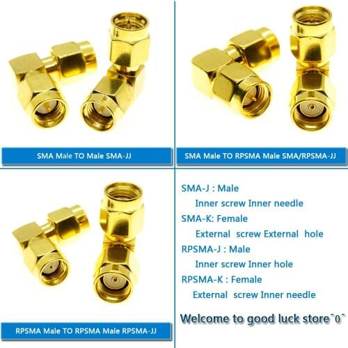 1X Pcs kit set RP-SMA RP SMA To SMA RPSMA Male & Female 90 Degree Right Angle Gold Plated Brass RF Connector Adapter