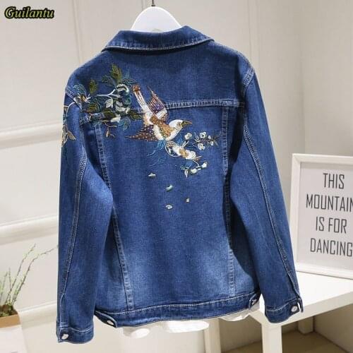 Guilantu Spring Dneim Jacket Women Outerwear Fashion Embroidery Floral Vintage Jeans Coat Female Plus Size Bomber Short Jackets