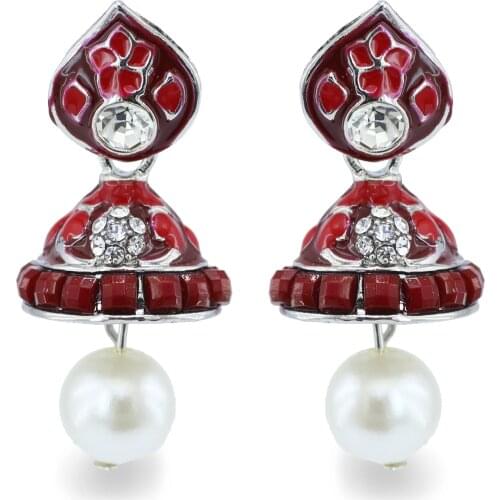 Indian Tribal Jewelry Boho Colorful Enamel Jhumka Earrings for Women Bridal Pearl Beads Statement Earring Party Jewelry Gift