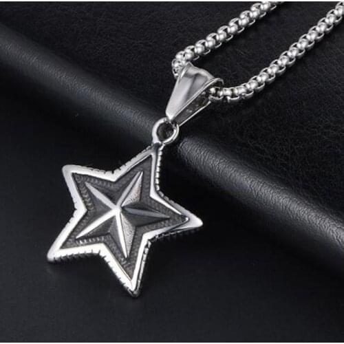 Classic Punk Exquisite Multilayer Fivepointed Star Carved Stainless Steel Pendant Necklace Mens Charm Mystery Amulet Jewelry
