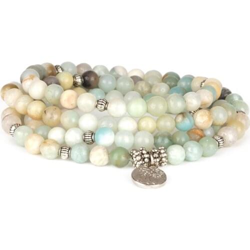 Clasic Prayer Bracelet 6mm Colorful Light Yellow Blue Tan Beige Amazon Stone 4 Layers Bracelet For Man Woman Belief Believe