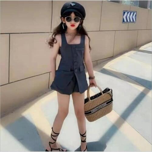 2021 Korea style girls 2 pcs setvest+shorts fashion summer girls suit 4-9t B352