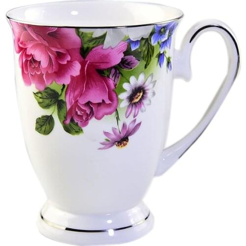 Creative European British Style Fine Bone China Royal Roses Plated Gold Tall Coffee Mug Ceramic Tea cup