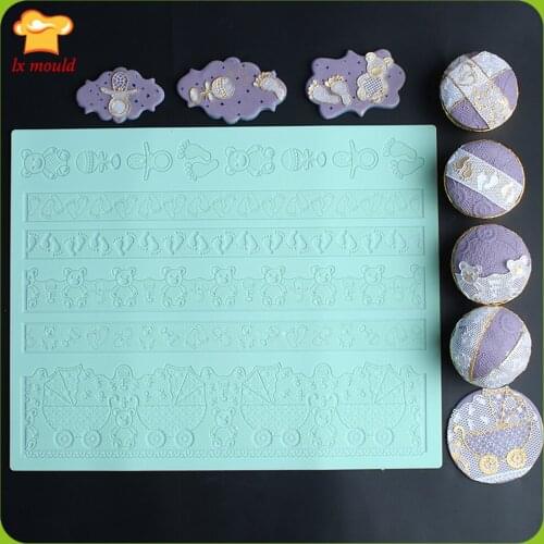 LXYY MOULD cartoon pattern lace mold hand wedding birthday baby printing mold decoration dessert cup silicone tool