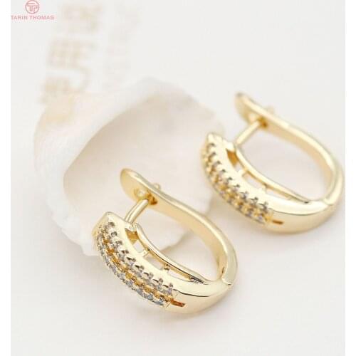 4PCS 11.5x14MM 24K Gold Color Plated Brass with Zircon Earrings Hoop Earring Clip High Quality DIY Jewelry Making Findings