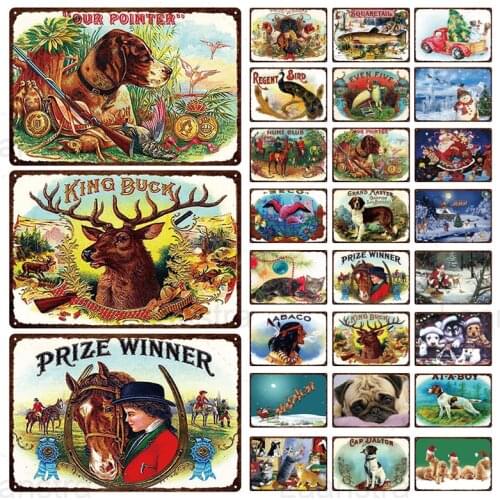 Metal Tin Sign Christmas Decor Animal Vintage Poster Merry Christmas Gift Home Wall Decor Metal Iron Sheet Christmas Present