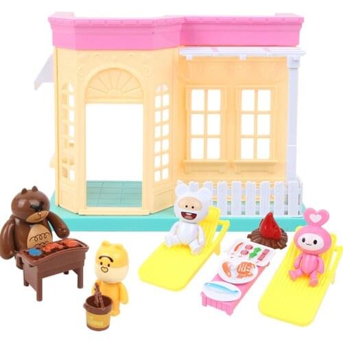 Forest Family Bunny Picnic Set 1/12 BBQ Miniature Flower Pot Panda Squirrel Animal Doll Play House Girl Dollhouse Gift