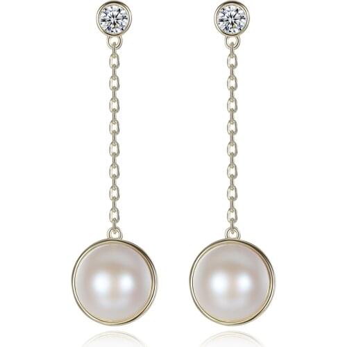 MetJakt S925 sterling silver pearl set with 3A zircon Simple temperament long tassel ladies earrings