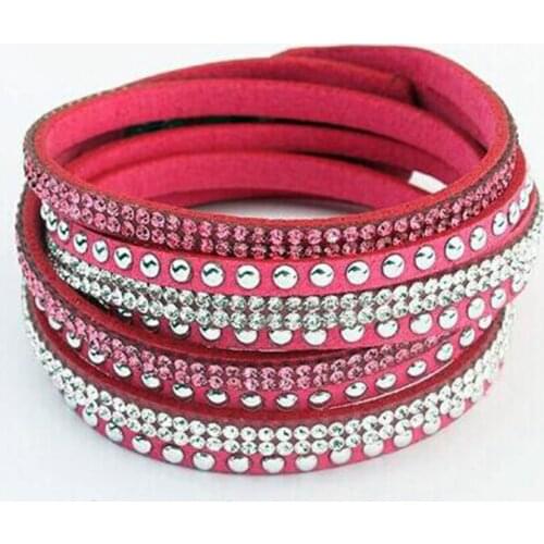 2018 New Pattern Long leather hand jewelry hot drilling multi-layer winding flannel woven leather bracelet Free Shiopping