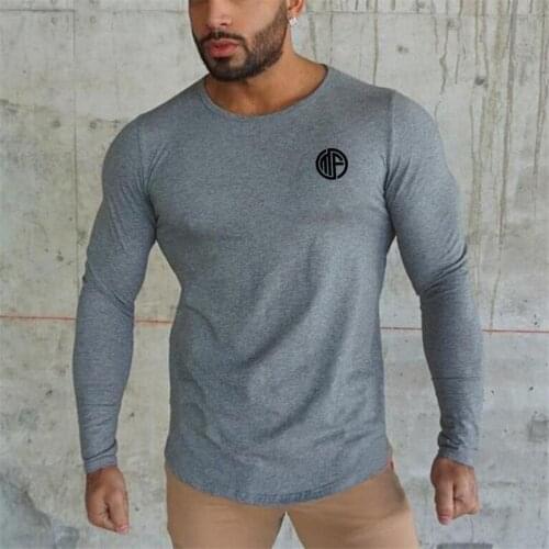 New 2021 Autumn Fashion Mens T Shirt Casual Sportswear Long Sleeve T Shirt Mens Gyms Clothing Curved hem Fitness Slim Fit Tees