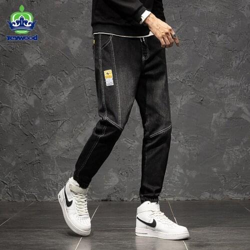 2021 Spring Autumn New Solid Color Mens Harlan Jeans Trendy Brand Loose Casual Tie-feet Mens Patchwork Pants Large size M-5XL