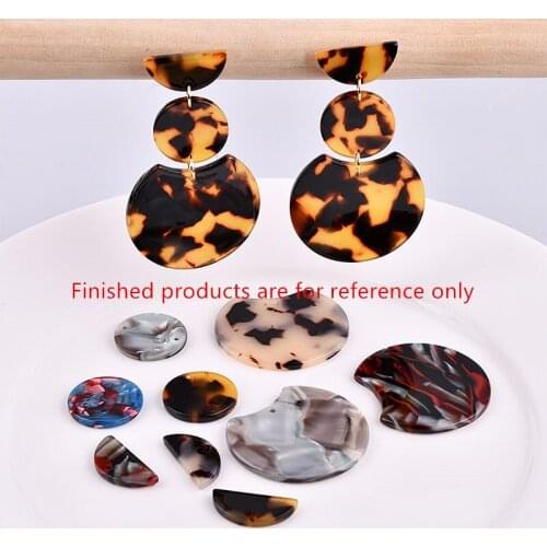 New arrived 20pcs/lot color pattern Geometric circle/semicircle shape fashion acrylic beads charms diy jewelry earring pendants