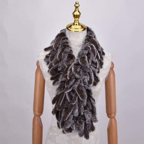 New Women Winter Genuine Rex Rabbit Tassel Scarfs