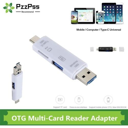 PzzPss OTG USB Card Reader Type-C&MicroUSB&USB3.0 All-In-1 High-speed OTG TF/USB for Android Computer Extension Headers