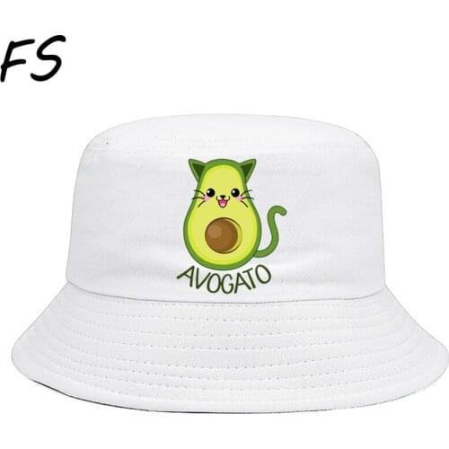 AVOGATO Avocado cat Bucket Hat women Unisex Bob Caps Hip Hop Gorros Men Summer Panama Cap Beach Sun Fishing boonie Hat панама