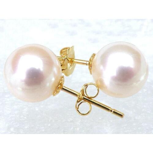 PAIR 9MM AAA+++ TOP GRADE PERFECT ROUND WHITE SOUTH SEA PEARLS STUD EARRING 14k