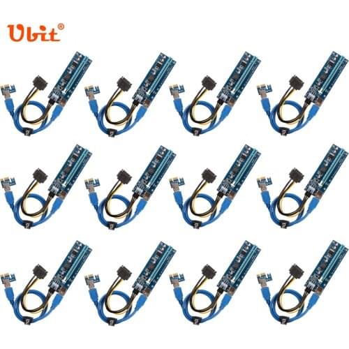 IN-STOCK Ubit 12 PCS/Lot 1x to 16x Express Extender Riser Card USB 3.0 PCIe Extension SATA 15pin to 6pin Power Cable For Bitcoin