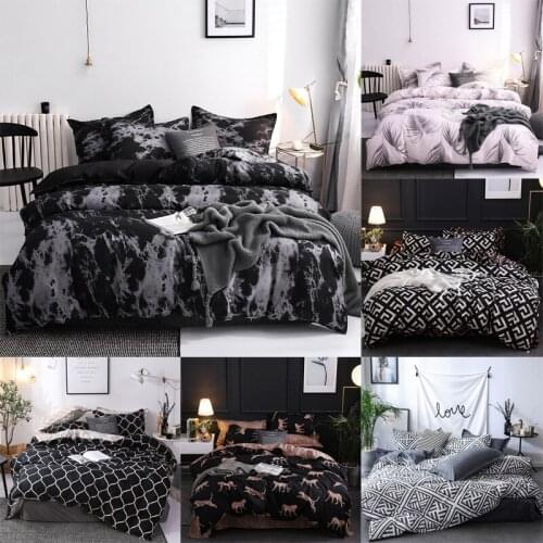 Simple Bedclothes Quilt Cover Pillowcase Three-Piece Bedding Set With Pillow Case Single Double Comforter Black Duvet Cover