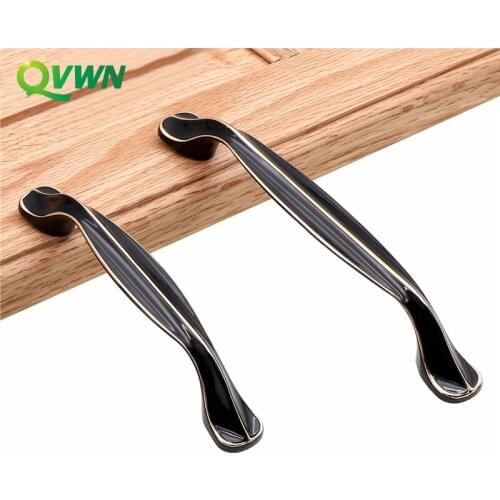 QVWN Brushed Black Gold Cupboard Handles Knobs Zinc Alloy Brushed Kitchen Door Handles Cabinet Pull