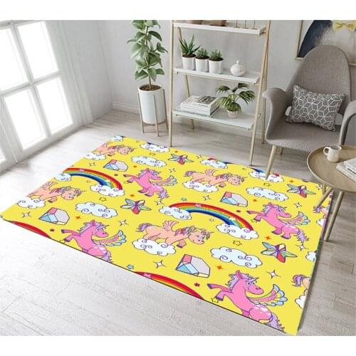 Rainbows Cartoon Flying Unicorns Diamond Home Childrens Room Floor Cushion Kitchen Area Rugs Bathroom Carpets Non-Slip Mat