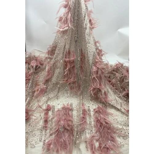 Luxury JRB-7.31701 Embroidery Mesh fabric with Feather Nigerian Beaded Lace Fabric French Net Lace Fabric