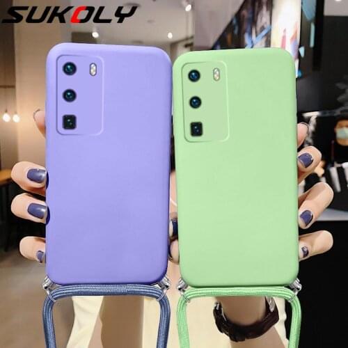 Luxury Crossbody Lanyard Case For Huawei P40 P30 P20 Lite Mate 30 Pro Nova 5T Honor X10 P Smart 2019 Liquid Silicone Soft Cover