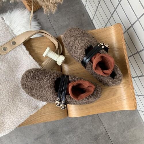 Autumn winter New fashion womens shoes Peas shoes Driving shoes Female version plus velvet Buckle comfortable fur shoes U12-98