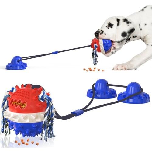 Pull Rope Tug Interactive Sucker Squeaky Chew Toys Dog Suction Cup Toy Training Treats Ball Bite Food Dispensing for Large Dogs