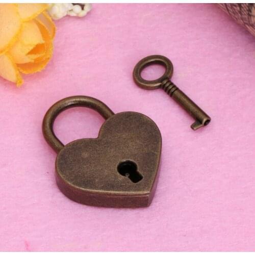 Heart Shape Vintage Old Antique Style Mini Archaize Padlocks Key Lock With key