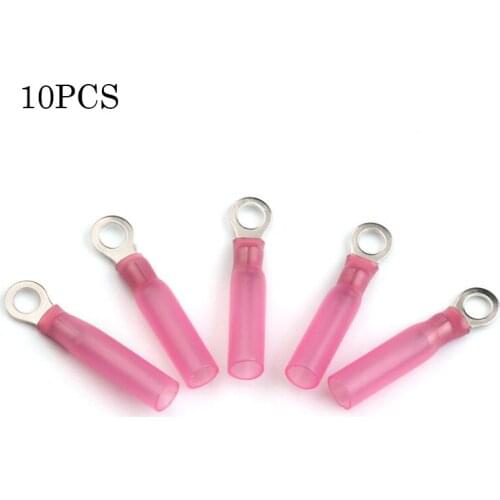 YT 10PCS 0.5-1.5mm 22-18 AWG Red Heat Shrink Electrical Butt Connectors Terminals Insulated Ring Eye Crimp Cable Terminals M4