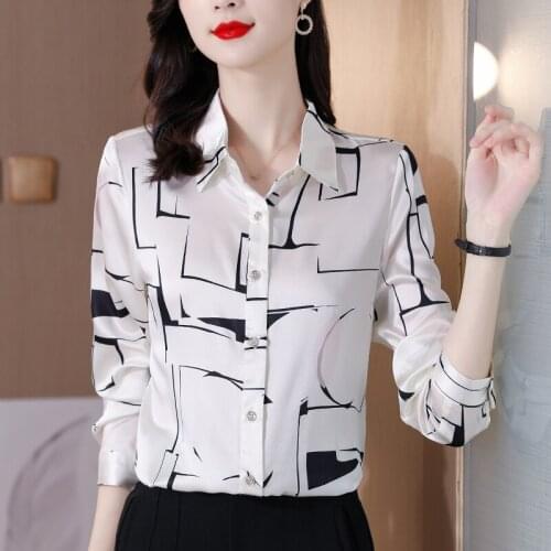 New Women blouse tops White Black turn down collar Long Sleeve Chiffon Blouse 2021 Office Blusas Femininas ladies shirt 732F