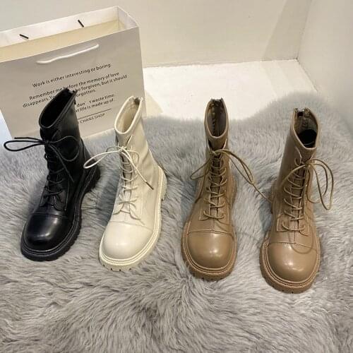 Shoes Round Toe Black Boots Boots-Women Rubber Ladies Mid-Calf Rock Lolita Mid Calf Low Summer Autumn 2021 Flock Solid Hoof Hee