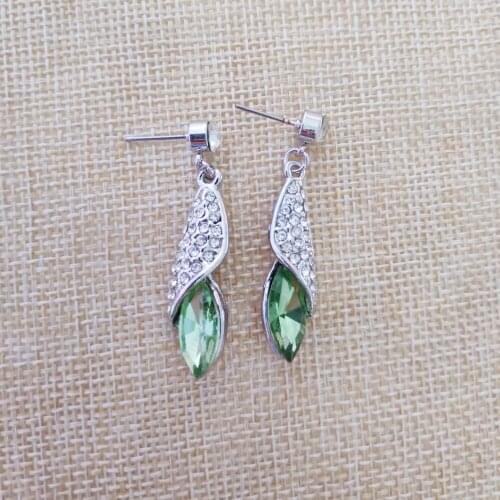 925 sterling silver 100% Fine ladies transparent classic earrings silver silver green earrings bride Christmas gift E071