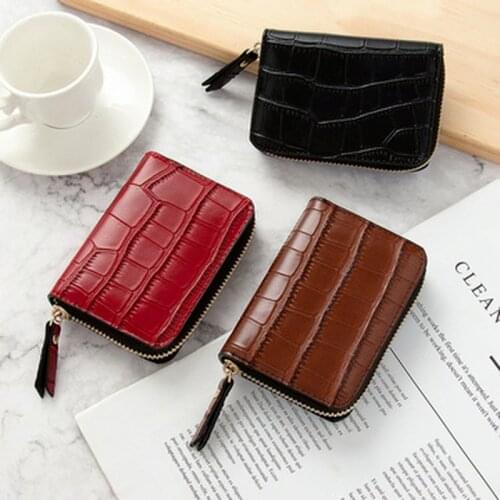 Women Slim Business Card Holder Pu Leather Credit Card Wallet Bag Zipper Credit/id/bank Card Holder Case Coin Purse