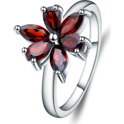 Gems Ballet 1.86Ct Natural Red Garnet Gemstone Flower Ring For Women 925 Sterling Silver Wedding Band Finger Ring Fine Jewelry